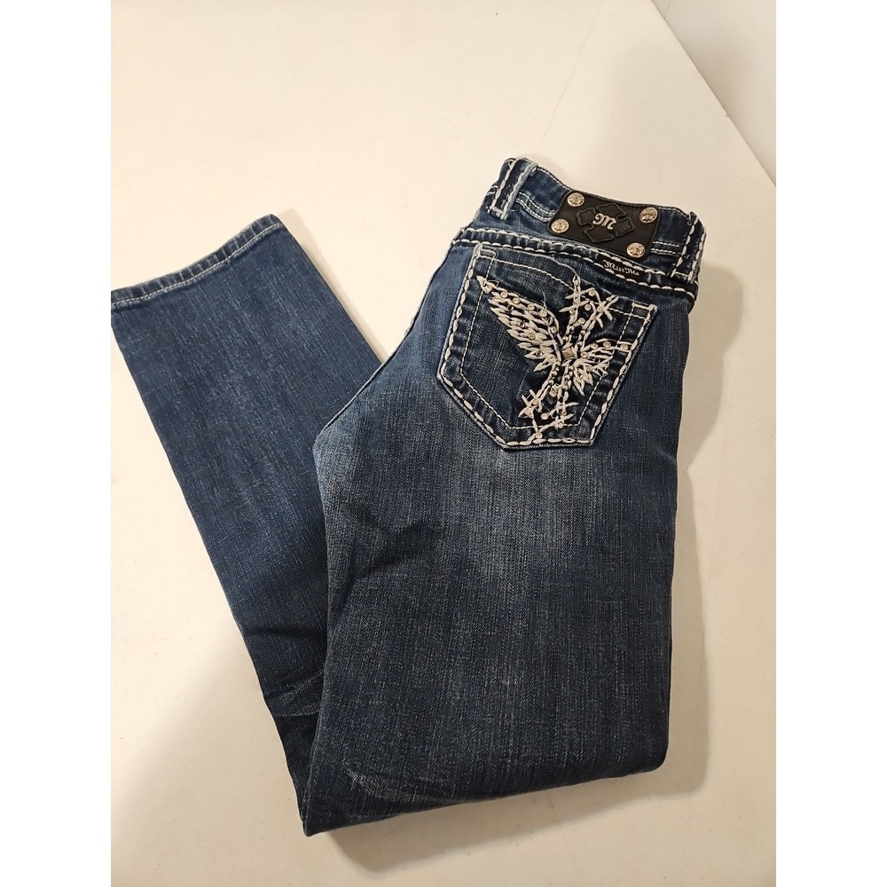 Miss Me Capri Jeans w/ Embellished Embroidered Cross Sz W29/I24 Y2K (1576